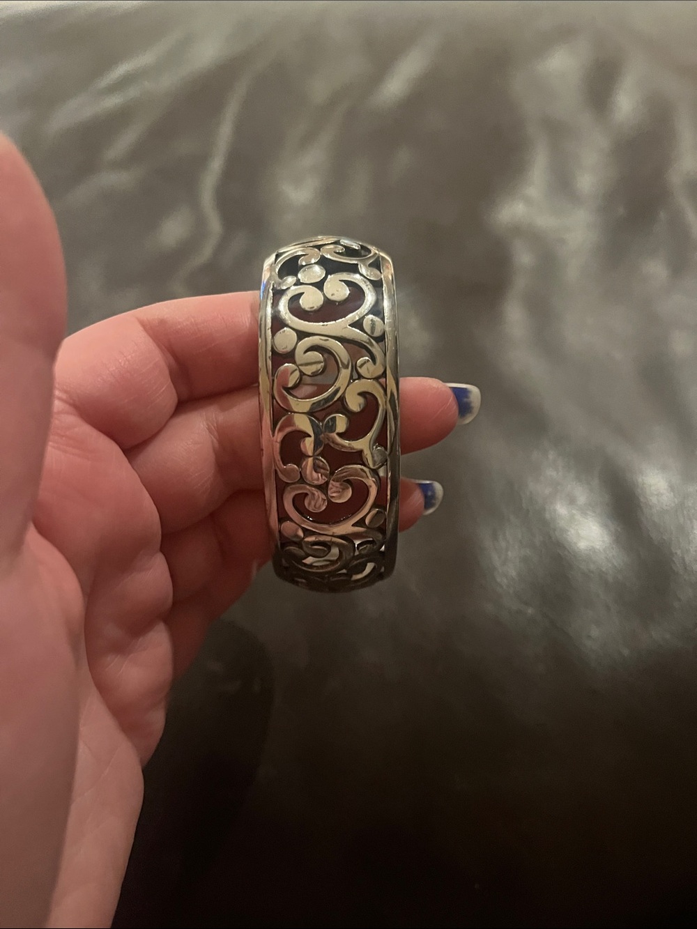 Brighton Silver Tone Scroll Filigree Hinged Cuff Bracelet